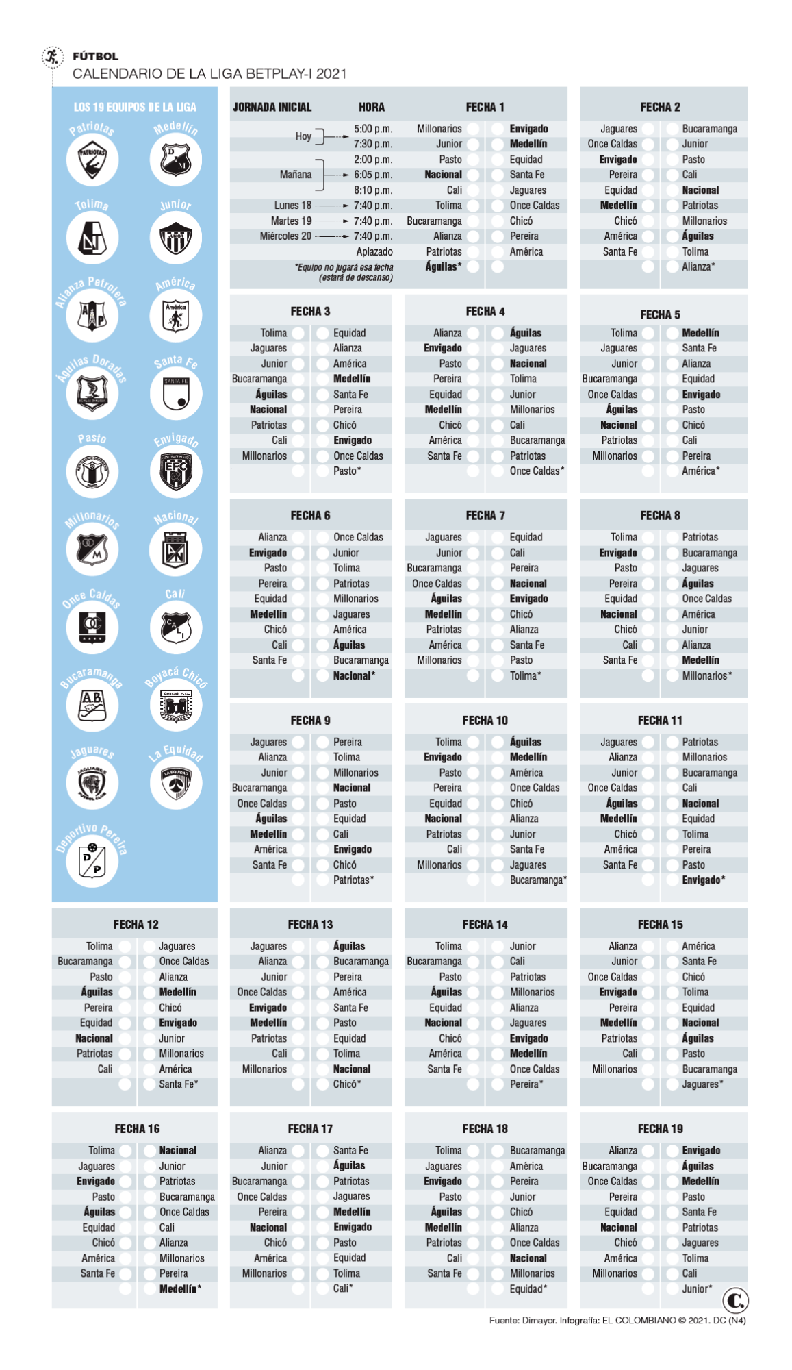 Calendario completo de la Liga Betplay 1 2021 Calendario completo de la Liga Betplay 1 2021
