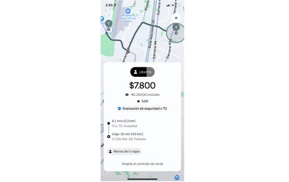 Nueva función de seguridad en la app de Uber para los arrendadores. FOTO Cortesía Nueva función de seguridad en la app de Uber para los arrendadores. FOTO Cortesía
