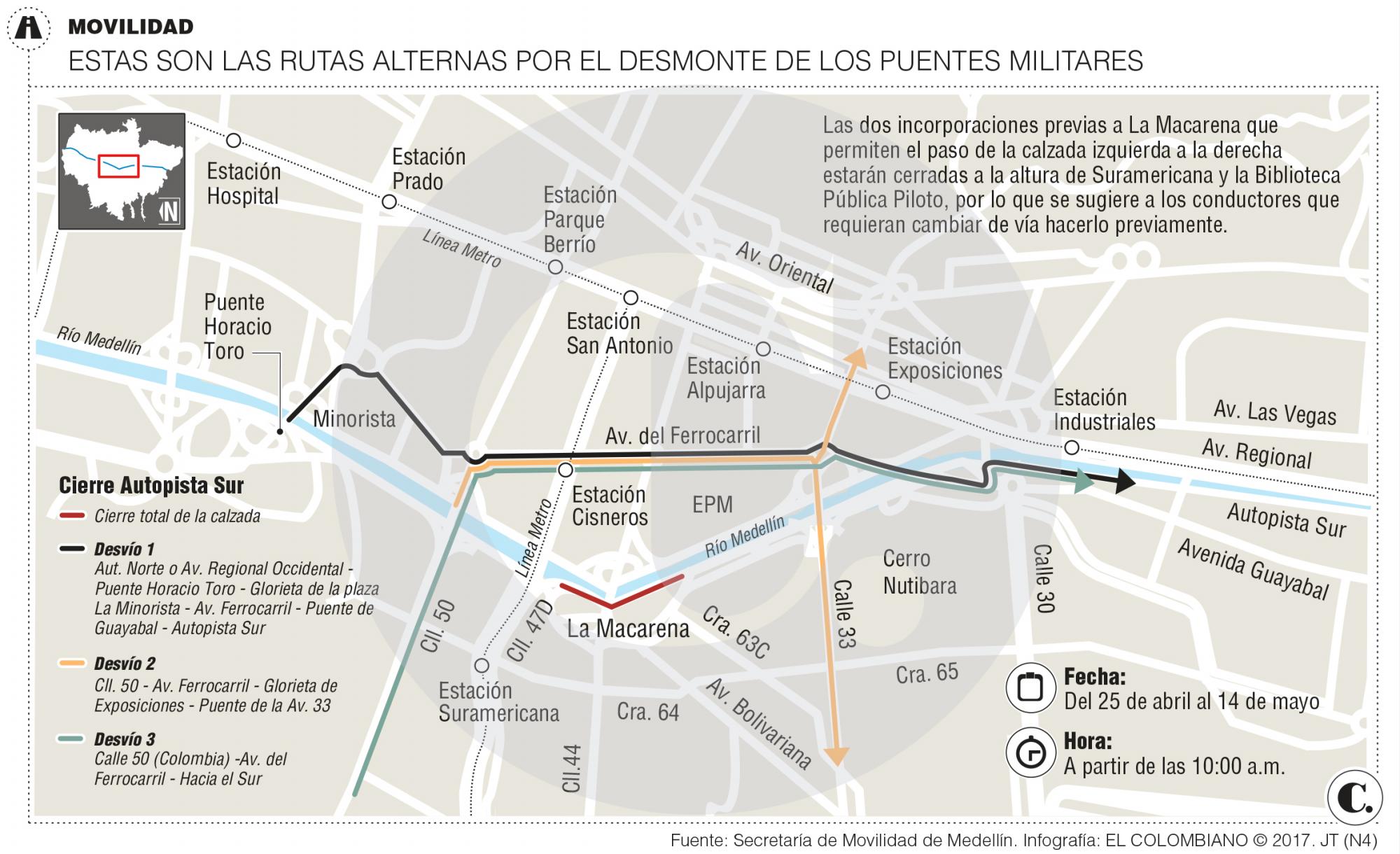 En 480 horas el Ejército desarmará los dos puentes militares sobre el río Medellín