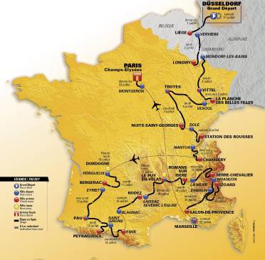 Mapa del Recorrido del Tour de Francia 2017. FOTO REUTERS Mapa del Recorrido del Tour de Francia 2017. FOTO REUTERS