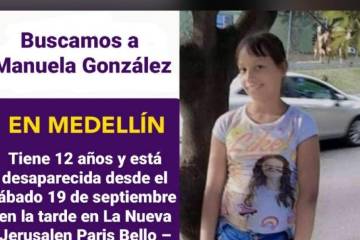 Apareció la niña Manuela González Agudelo, desaparecida en Bello Apareció la niña Manuela González Agudelo, desaparecida en Bello