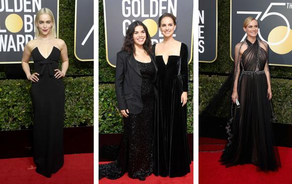 Emilia Clarke, America Ferrera con Natalie Portman y Diane Kruger. FOTOS AFP Emilia Clarke, America Ferrera con Natalie Portman y Diane Kruger. FOTOS AFP