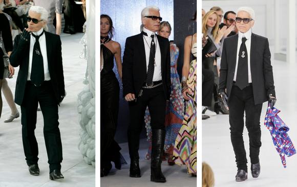 Karl Lagerfeld y el icónico traje negro. FOTOS AP Y Sstock Karl Lagerfeld y el icónico traje negro. FOTOS AP Y Sstock