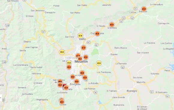 16 de las 20 estaciones poblacionales de monitoreo a la calidad del aire, estaban en color naranja la mañana de este viernes, lo que significa un ambiente dañino para grupos sensibles. Una de las dos de tráfico estaba en nivel rojo. 16 de las 20 estaciones poblacionales de monitoreo a la calidad del aire, estaban en color naranja la mañana de este viernes, lo que significa un ambiente dañino para grupos sensibles. Una de las dos de tráfico estaba en nivel rojo.