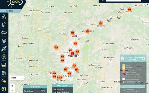 Estado de las estaciones de monitoreo de la calidad del aire del Siata a las 2:30 p.m. de este jueves. Estado de las estaciones de monitoreo de la calidad del aire del Siata a las 2:30 p.m. de este jueves.