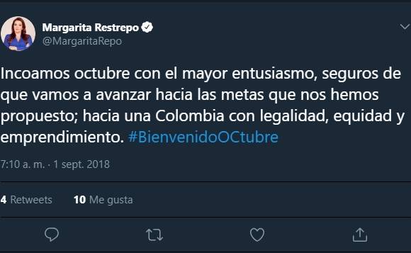 Trino de la senadora del Centro Democrático. Trino de la senadora del Centro Democrático.