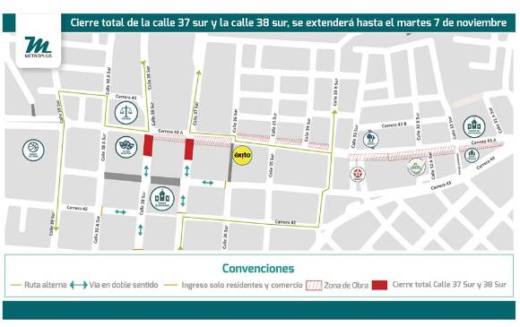 Las calles señaladas en rojo fueron los lugares de los hallazgos arqueológicos durante las excavaciones del Metroplús. MAPA CORTESÍA METROPLÚS Las calles señaladas en rojo fueron los lugares de los hallazgos arqueológicos durante las excavaciones del Metroplús. MAPA CORTESÍA METROPLÚS