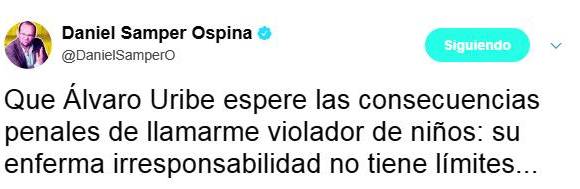 Respuesta de Samper publicada a las 2:45 p.m. FOTO Twitter Respuesta de Samper publicada a las 2:45 p.m. FOTO Twitter