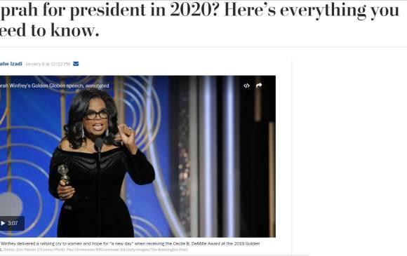 Así tituló el Washington Post. Oprah para presidenta en 2020? Esto es todo lo que necesitas saber. FOTO Internet Así tituló el Washington Post. Oprah para presidenta en 2020? Esto es todo lo que necesitas saber. FOTO Internet