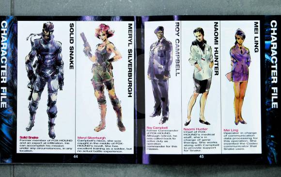 El manual de Metal Gear Solid, juego que salió en la primera consola de Playstation, presenta con finas ilustraciones a los personajes principales. El manual de Metal Gear Solid, juego que salió en la primera consola de Playstation, presenta con finas ilustraciones a los personajes principales.