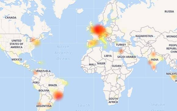 Zonas sin servicio de Whatsapp. Foto Downdetector Zonas sin servicio de Whatsapp. Foto Downdetector