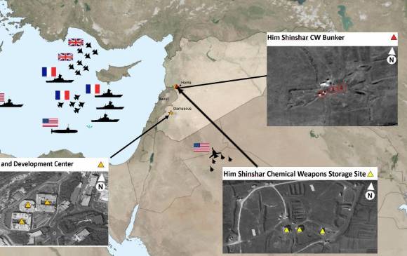 Mapa con la ubicación de los tres lugares que fueron bombardeados. FOTO DEPARTAMENTO DE DEFENSA EE. UU. Mapa con la ubicación de los tres lugares que fueron bombardeados. FOTO DEPARTAMENTO DE DEFENSA EE. UU.