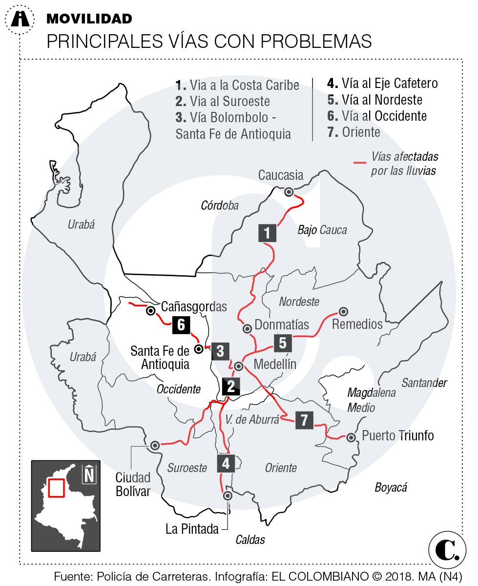 Invierno genera cierres en carreteras de Antioquia Invierno genera cierres en carreteras de Antioquia