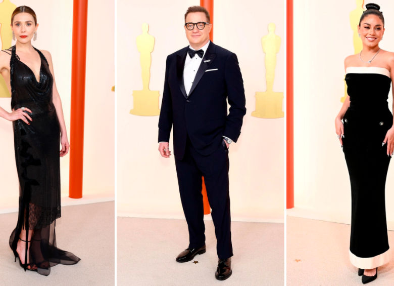 Elizabeth Olsen, el nominado Brendan Fraser y Vanessa Hudgens escogieron el negro para la gala de los Óscar. FOTOS Cortesía E! Entertainment @EOnlineLatino