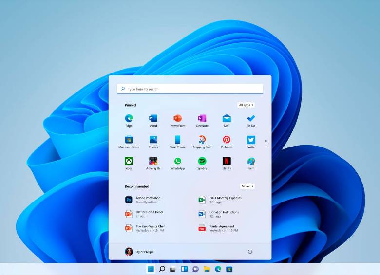 Windows 11 traslada el menú al centro de la pantalla y es compatible con las aplicaciones de Android. FOTO Cortesía https://microsofters.com/