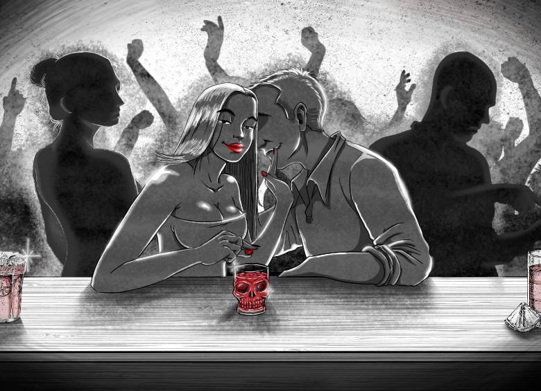El póster del episodio 5, “Seducción y escopolamina en Medellín, un coctel mortal”. ILUSTRACIÓN: TOMÁS GIRALDO.