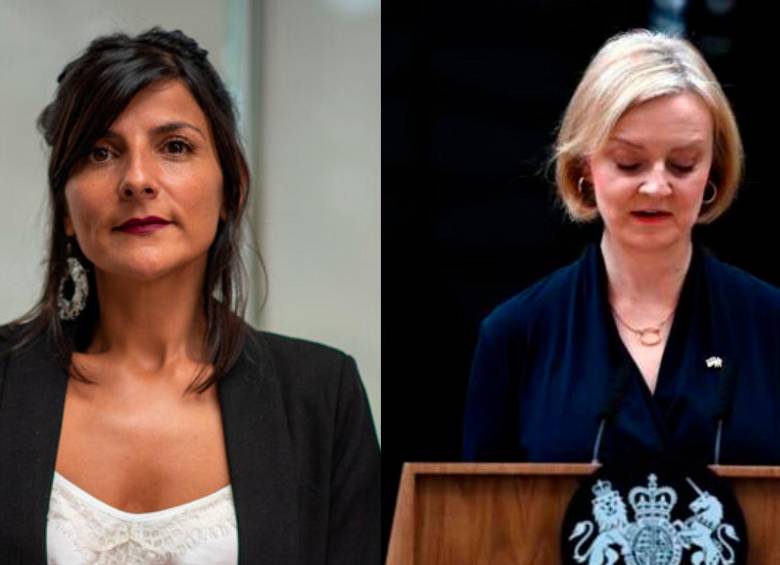 Irene Vélez, ministra de Minas, y Liz Truss, primer ministra británica que renunció este jueves. FOTOS: EFE Y COLPRENSA
