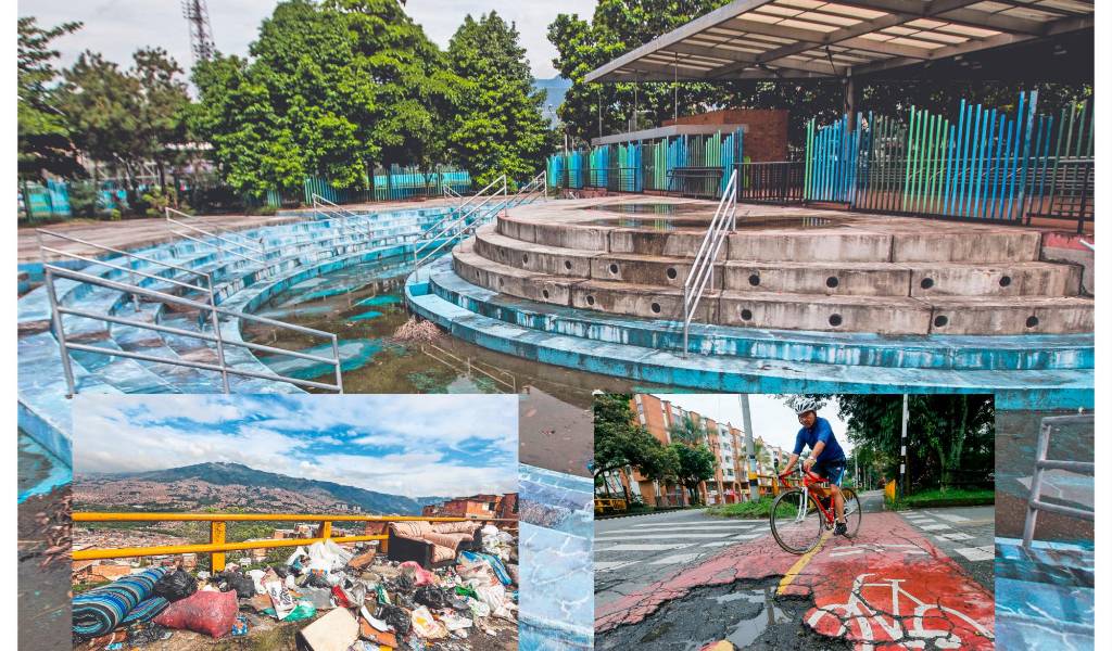 Estas son algunas de las postales de la ciudad: basueros, cclorrutas malas y escenarios deportivos deplorables. Foto: EL COLOMBIANO