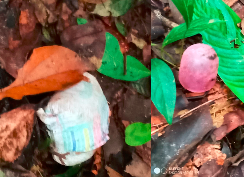 Un pañal, una toalla verde, unos tenis y la tapa del tetero rosado fueron encontrados en las últimas horas. Las Fuerzas Armadas y las comunidades indígenas redoblan las tareas de búsqueda. FOTO: Cortesía. 