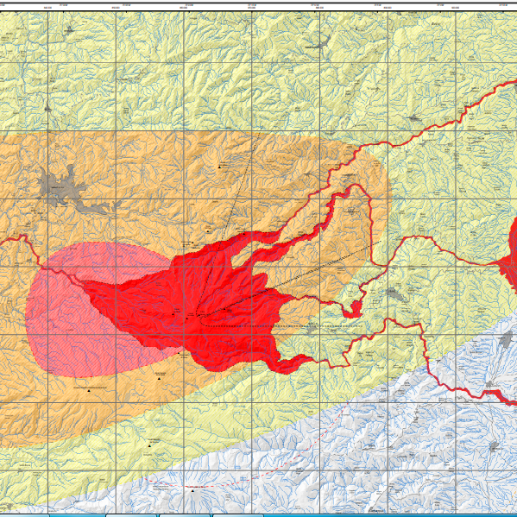 Mapa de amenazas en los diferentes frentes del Nevado del Ruiz. FOTO: Servicio Geológico Colombiano