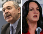 El presidente de la Jurisdicción Especial para la Paz, Eduardo Cifuentes, y la senadora del Centro Democrático María Fernanda Cabal. FOTOS: COLPRENSA