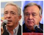 El expresidente Álvaro Uribe (izq.) remitirá una carta sobre el Acuerdo de Paz al secretario de la ONU, António Guterres (der.). FOTO: Colprensa.