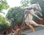 Esta es la imagen en la que se ve el momento exacto en el que la pesada carga alza el caballo. Foto: pantallazo tomado de Hora Trece. 