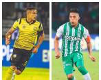 Kevin Castaño, de Águilas, y Sebastián Gómez, de Nacional, dos hombres que contagian a sus compañeros con su sacrificio y despliegue en la cancha. Posiblemente ambos sean titulares este jueves. FOTOS El Colombiano