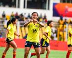Juana Ortegón es una de las dos jugadoras colombianas que ha marcado gol en el campeonato que se juega en la India. La otra es Linda Caicedo. FOTO: TOMADA DEL TWITTER DE @FCFSeleccionCol