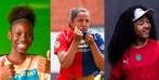 Shara Sofía Córdoba, Manuela Vanegas y Yimara Rojas, futbolistas formadas en Antioquia. FOTOS ESNEIDER GUTIÉRREZ, MANUEL SALDARRIAGA Y CORTESÍA TELEMEDELLÍN