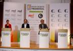 Petro dejó plantados a los departamentos en el debate de los medios regionales en alianza con Red Más Noticias. En la foto: Íngrid Betancourt, Federico Gutiérrrez y Sergio Fajardo. FOTO Edwin Bustamante