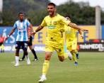 Andrés Steven Rodríguez celebra uno de los dos tantos que marcó en la victoria de Leones 2-0 ante Real Santander en el Torneo de Ascenso. FOTO DIMAYOR 
