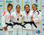 Erika Lasso, segunda de izquierda a derecha, se llevó el oro en el Open Panamericano de Medellín. FOTO fecoljudo