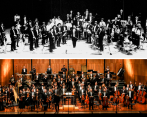 Arriba: imagen de los inicios de Filarmed. Abajo, su presente. FOTOS Cortesía Orquesta Filarmónica de Medellín.