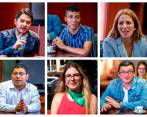 Los candidatos Esteban Jaramillo, Pablo Zapata, Natalia Zuluaga, Luis Peláez, Alejandra Sánchez y Yamid López. Fotos Juan Antonio Sánchez y Cortesía.