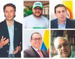 El alcalde Daniel Quintero; el líder del comité revocador, Andrés Rodríguez; el registrador nacional Alexánder Vega; el magistrado del CNE, César Abreo; y el abogado Nelson Hurtado. FOTOS Archivo y cortesía