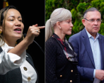 En la imagen la ministra de Salud, Carolina Corcho, y a su lado los jefes del Partido de la U, Dilian Francisca Toro; y del Partido Conservador, Efraín Cepeda. FOTO COLPRENSA Y CORTESÍA
