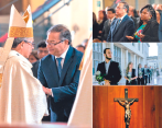 1. El Presidente habló con monseñor Luis José Rueda, Arzobispo de Bogotá, en la misa de homenaje a las víctimas. 2. La vicepresidenta Francia Márquez acompañó al Jefe de Estado. Familiares de víctimas y magistrados hicieron homenaje en el Palacio de Justicia a quienes murieron en la toma. FOTOS CORTESÍA FOTOS CORTESÍA Y COLPRENSA
