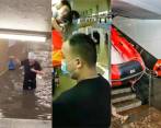 Inundaciones en metros de Nueva York, Zhengzhou y Londres. Foto: composición El Colombiano (Twitter-iagua.es-Weibo)