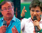 La alcaldesa de Bogotá, Claudia López, y el presidente Gustavo Petro sostienen una discusión por la construcción del metro de Bogotá. FOTO: Colprensa 