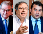 En la imagen de izquierda a derecha: el empresario Jaime Gilinski, el presidente Gustavo Petro y el empresario Gabriel Gilinski, quienes se reunieron este lunes en la Casa de Nariño. FOTO CORTESÍA