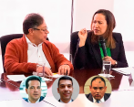 En la imagen el presidente Gustavo Petro y la ministra de Salud, Carolina Corcho; abajo los senadores Carlos Andrés Trujillo (Partido Conservador), Juan Diego Echavarría (Partido Liberal) y Antonio Correa (Partido de la U), con quienes el Gobierno tiene cercanía y buscaría negociar. FOTO CORTESÍA