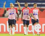 Teófilo Gutiérrez, Miguel Ángel Borja y John Pajoy, los autores de los goles de Junior ante Caracas. FOTO EFE