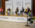 De izquierda a derecha, los candidatos Iván Darío Agudelo (Partido Liberal), Claudia Carrasquilla (Cambio Radical), Paola Holguín (Centro Democrático), Iván Marulanda (Alianza Verde), Gilberto Tobón (Fuerza Ciudadana), durante el debate de este diario moderado por su directora Luz María Sierra. FOTO MANUEL SALDARRIAGA