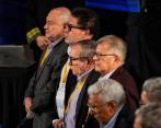 En la foto, de izquierda a derecha, los exjefes de las Farc: Julián Gallo, Pastor Alape, Rodrigo Londoño (“Timochenko”), Rodrigo Granda y Milton de Jesús Toncel (“Joaquín Gómez”). FOTO COLPRENSA