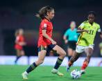 La colombiana Linda Caicedo no pudo figurar en el duelo ante España, está golpeada el tobillo izquierdo.FOTO getty