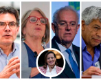De izquierda a derecha: los ministros de Educación, Alejandro Gaviria; Agricultura, Cecilia López; Hacienda, José Antonio Ocampo, y el director de Planeación Nacional, Jorge Iván González. En el círculo la ministra de Salud, Carolina Corcho. FOTOS: COLPRENSA-ARCHIVO PARTICULAR