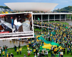 Imagen de Gonçalves caminando con en el Palacio de Planalto el día de la toma. A la izquierda la arremetida violenta. FOTO Cortesía