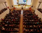 La programación del Hay Festival incluyó escenarios de Jericó (foto), Medellín y Cartagena, entre ellos edificios patrimoniales. La asistencia tuvo aforos controlados. FOTO Manuel Saldarriaga