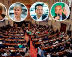 De izquierda a derecha: el expresidente César Gaviria, del Partido Liberal; Dilian Francisco Toro, de la U; Carlos Andrés Trujillo, del Partido Conservador; y Carlos Ramón González, copresidente de la Alianza Verde.